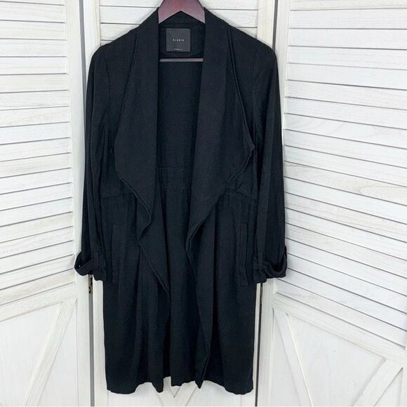 Elodie Waterfall Linen Blend Cardigan Topper Jacket Black XS Open - Picture 9 of 14